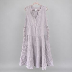 Finley Coastal Boho Linen Button Front Tiered Dress Natural Womens L
